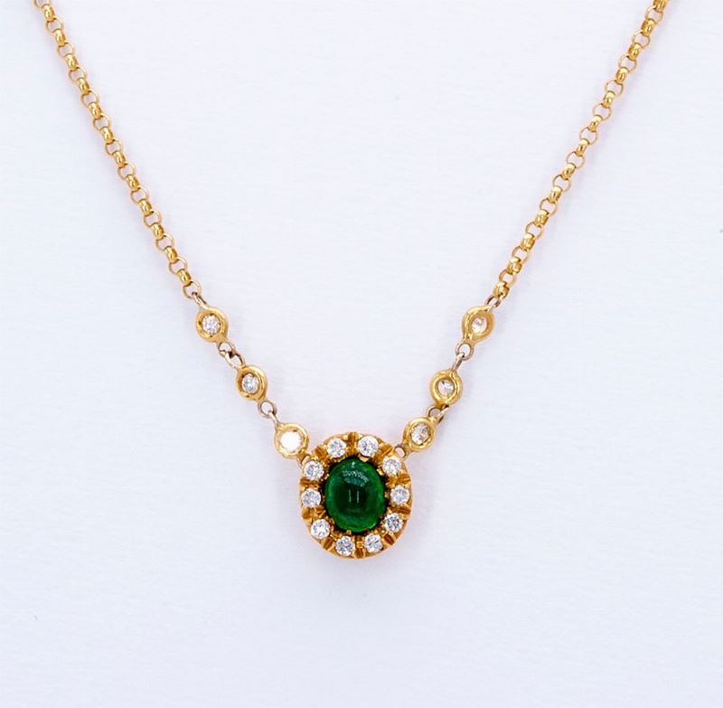 Balestra, Pendente con Smeraldo Colombiano Cabochon e Brillanti