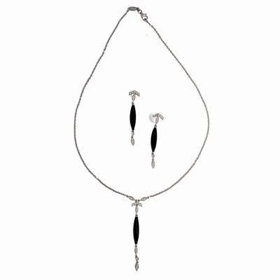 Parure in Oro Collana e Orecchini, Brillanti e Onice