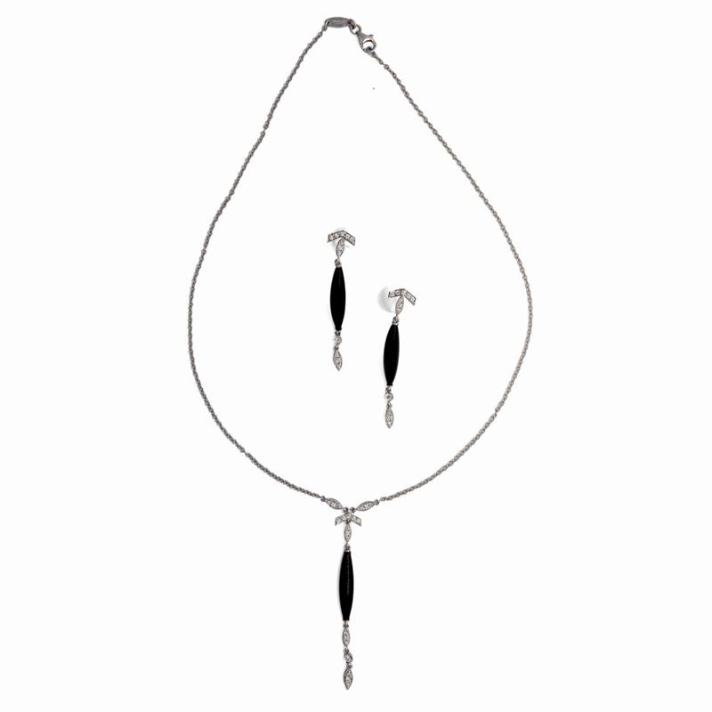 Parure in Oro Collana e Orecchini, Brillanti e Onice