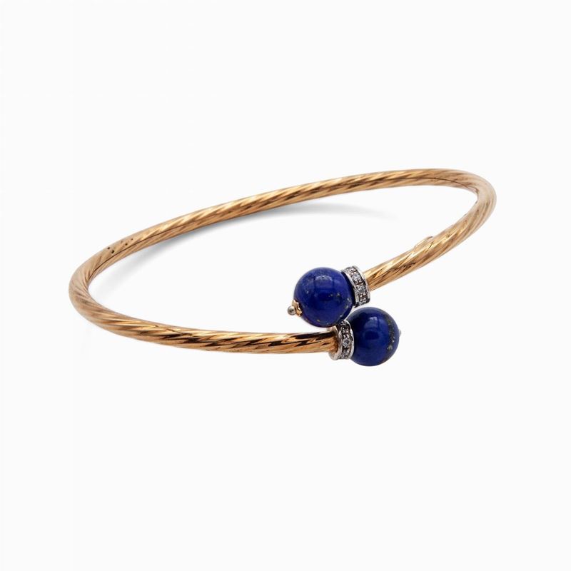 Bracciale Contrarié in Oro Giallo con Lapilazzuli e Pietre Incolori