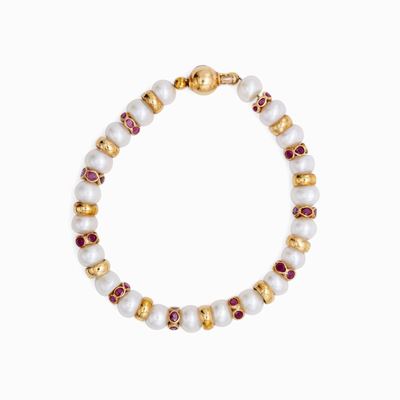 Bracciale in Oro Giallo con Rubini e Perle Freshwater