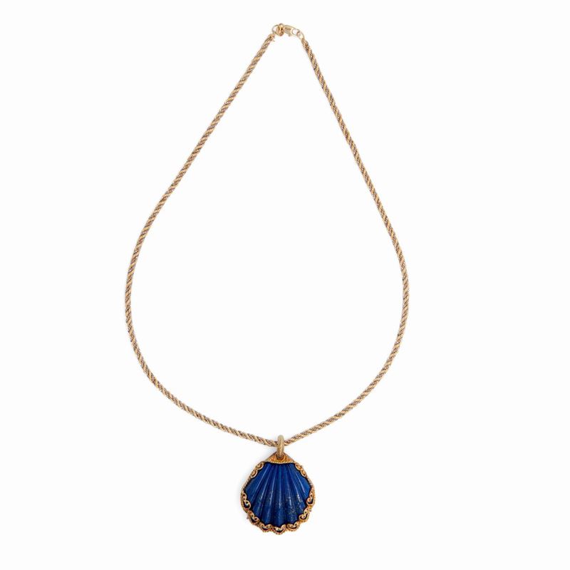 Collana in Oro Giallo con Pendente in Oro e Lapislazzuli