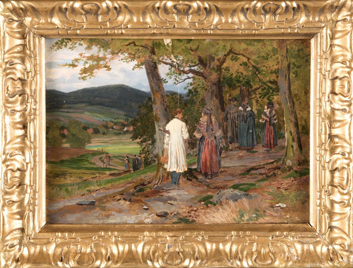 Scuola Tedesca del XIX Secolo - Paesaggio Fiorentino con Personaggi