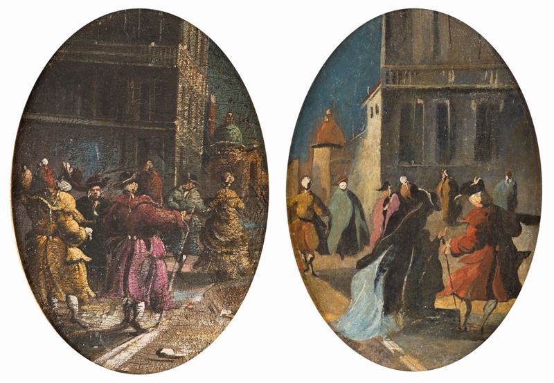 Scuola Veneziana del XVIII Secolo - Scorci Veneziani con Figure