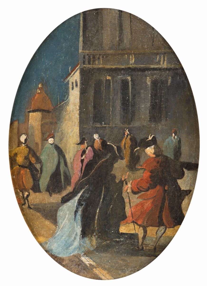 Scuola Veneziana del XVIII Secolo - Scorci Veneziani con Figure