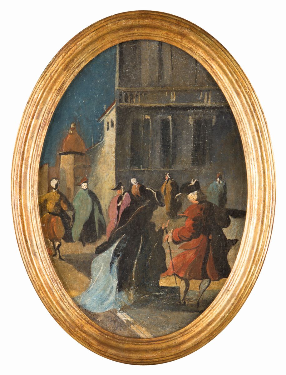 Scuola Veneziana del XVIII Secolo - Scorci Veneziani con Figure