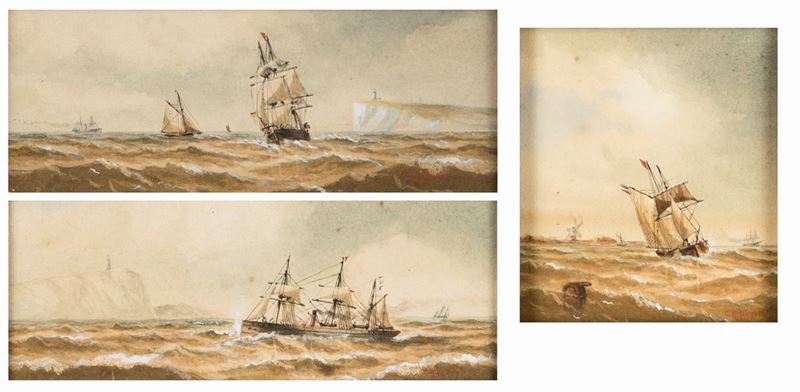 Pittore degli Inizi del XX Secolo - Marine Britanniche con Imbarcazioni