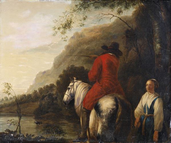 Albert Jacobszoon Cuyp - Paesaggio fluviale con cavaliere e contadina