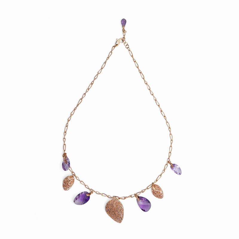 Collana in Oro con Ametiste a Goccia Sfaccettate