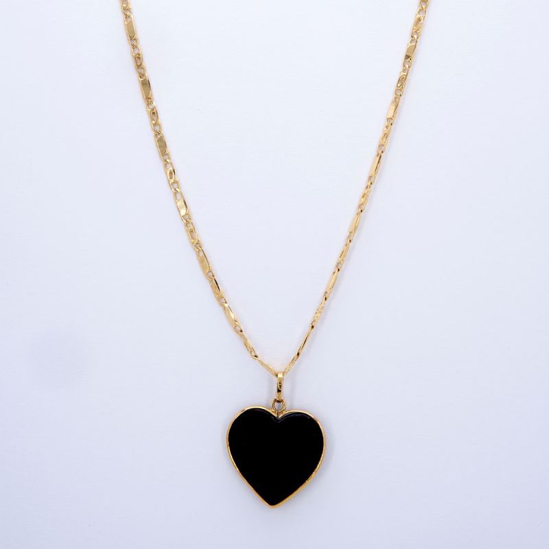 Pendente con Cuore in Onice e Catena in Oro