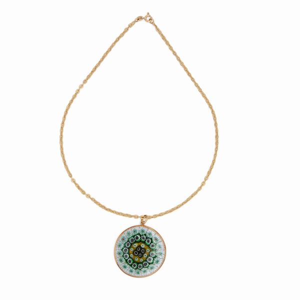 Pendente con catena in oro e murrine