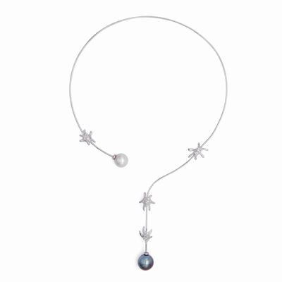 Collana Semirigida in Oro Bianco,brillanti e Perle South Sea