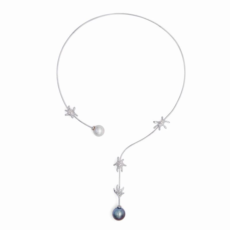 Collana Semirigida in Oro Bianco,brillanti e Perle South Sea