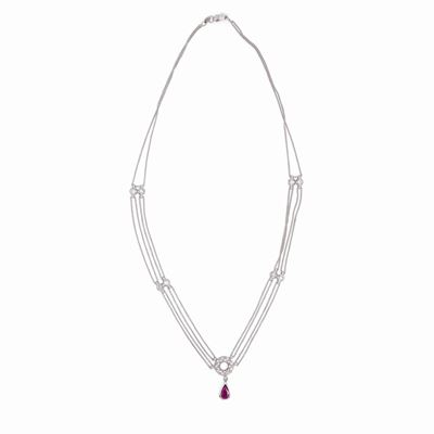 Collana in Oro, Brillanti e Rubino