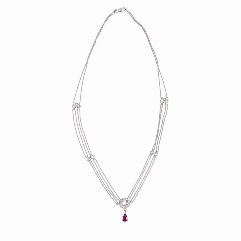 Collana in Oro, Brillanti e Rubino