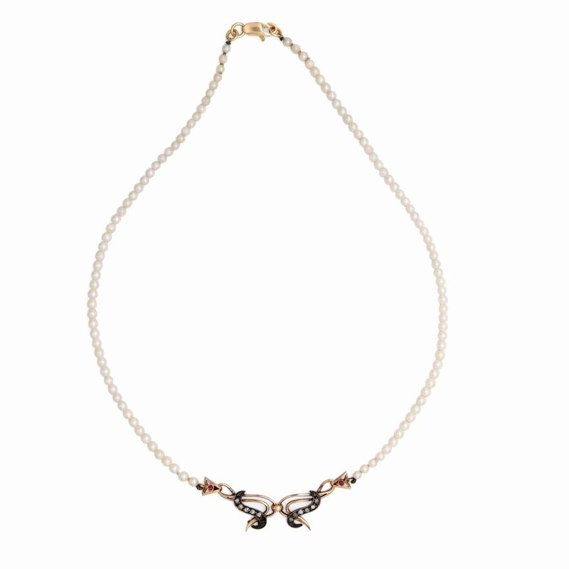 Collana in Oro, Argento, Diamanti e Perle