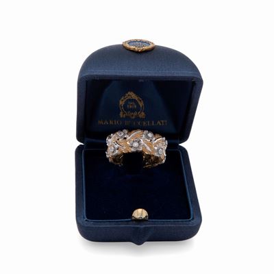 Mario Buccellati, Anello a Fascia in Oro Giallo e Bianco e Brillanti