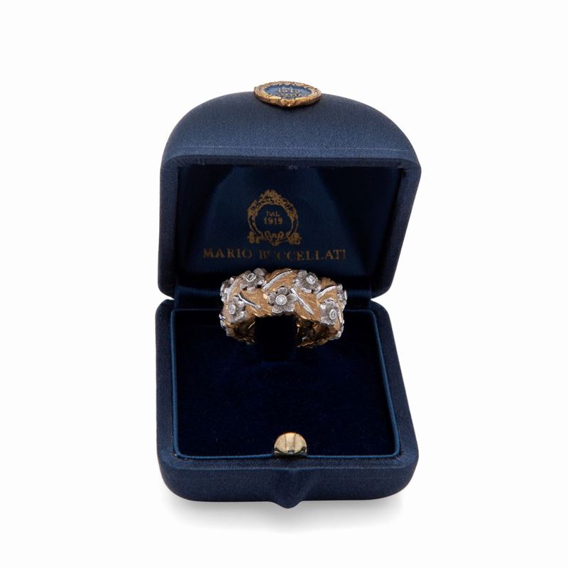 Mario Buccellati, Anello a Fascia in Oro Giallo e Bianco e Brillanti