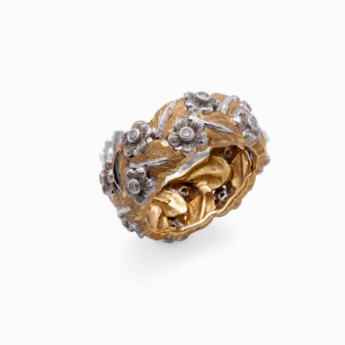 Mario Buccellati, Anello a Fascia in Oro Giallo e Bianco e Brillanti