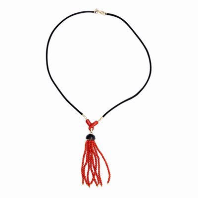Pendente in Corallo, Onice e Oro Giallo
