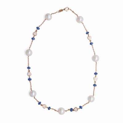 Collana in Oro con Perle, Zaffiri e Smalti