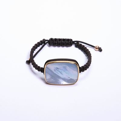 Bracciale con Castone in Oro e Metallo,laccio in Tessuto e Madreperla Centrale