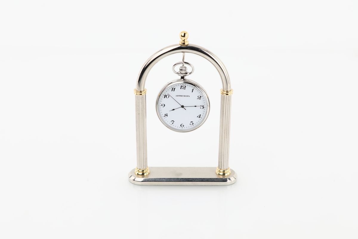 Fermacarte in Cristallo con Orologio, Mario Cioni per Fanuele, ed Orologio da Taschino con Porta ...