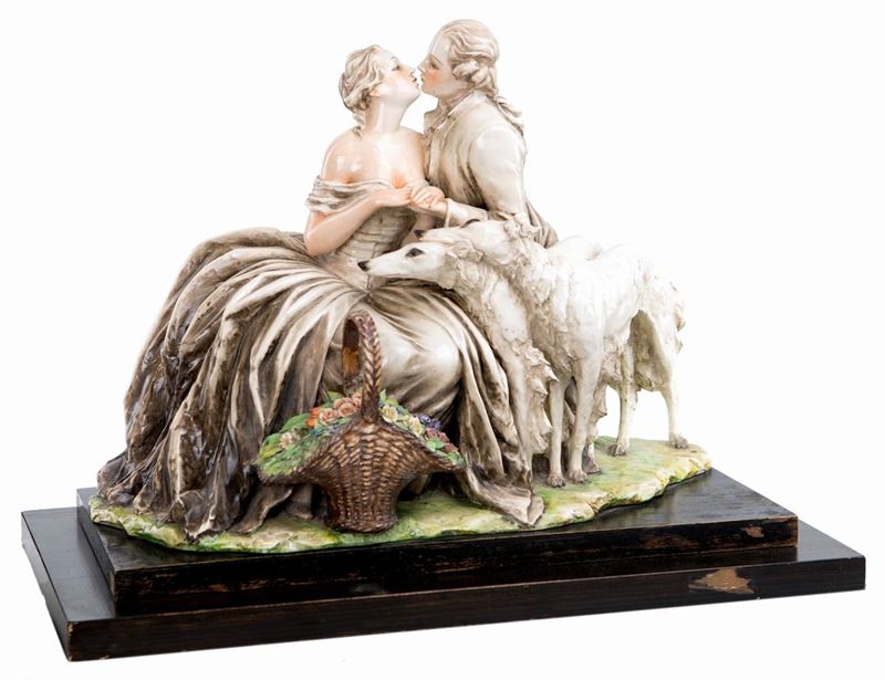 Guido Cacciapuoti - Grande Gruppo in Ceramica Policroma, Anni Trenta
