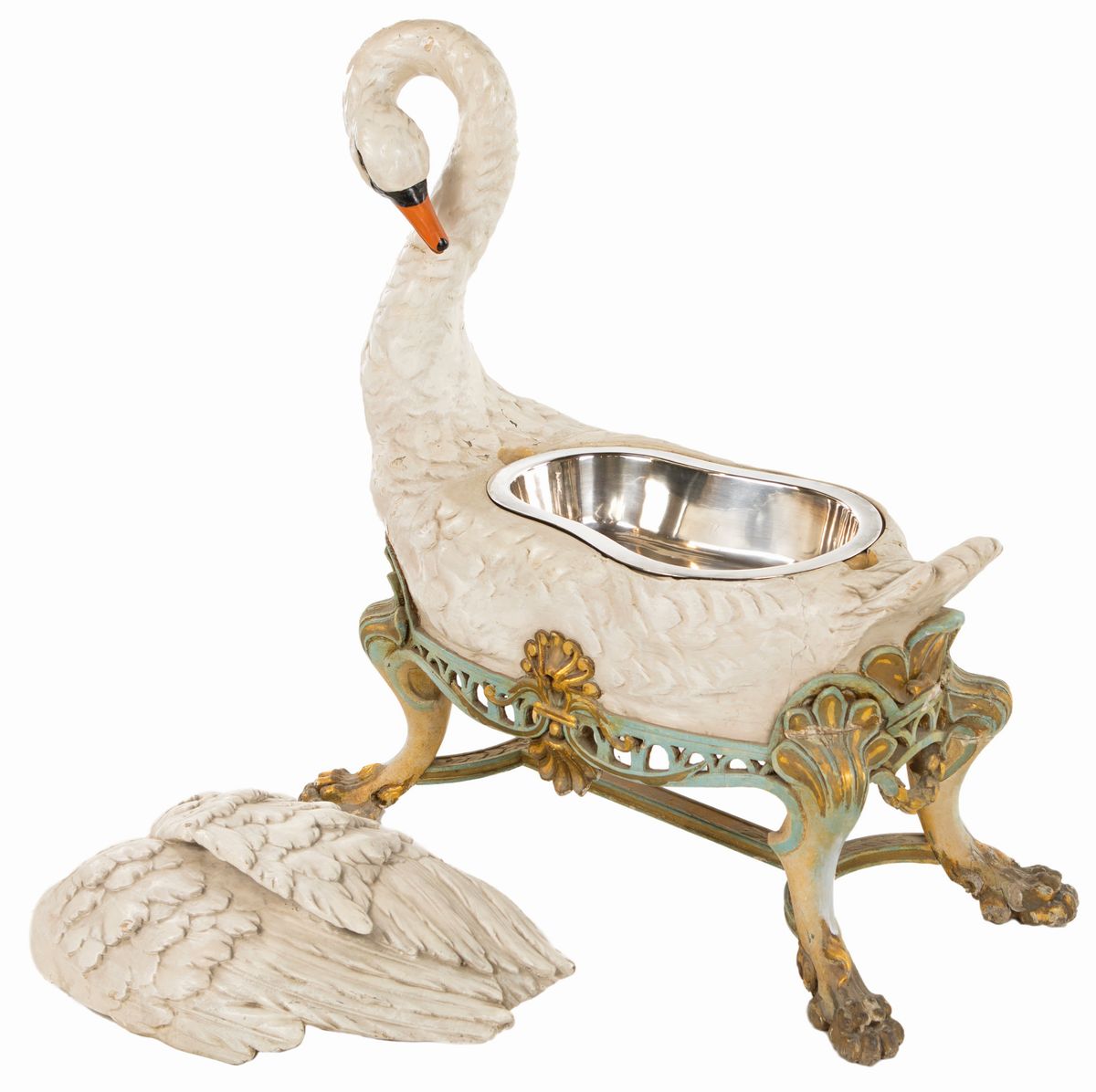 Antico Bidet Celato Entro Grande Scultura in Legno Laccato a Forma di Cigno, Probabilmente Austri...