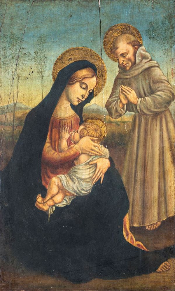 Pittore del XIX secolo - Madonna del latte con San Francesco D&#39;Assisi