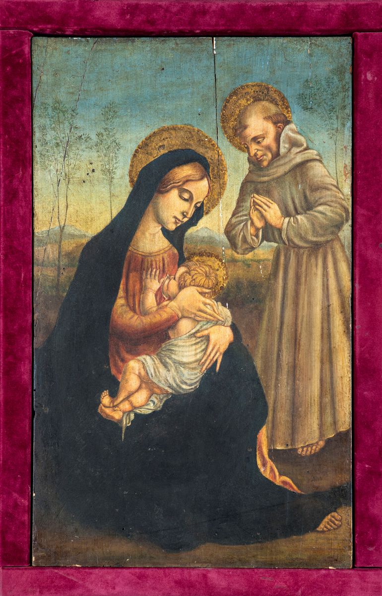 Pittore del XIX Secolo - Madonna del Latte con San Francesco D'assisi
