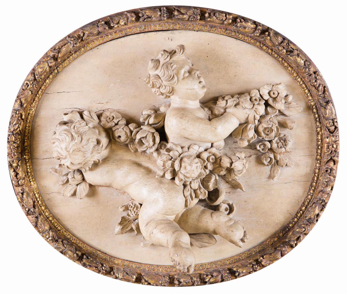 Coppia di Altorilievi Ovali in Legno Scolpito, Francia, XVIII Secolo