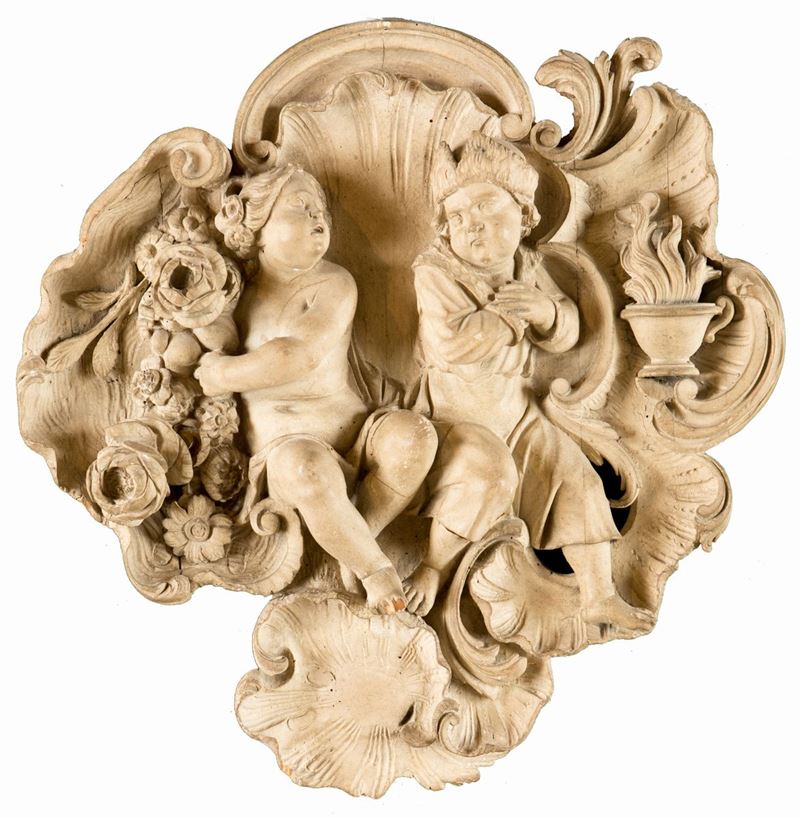 Fregio in Legno Scolpito e Dipinto, Piemonte, XVIII Secolo