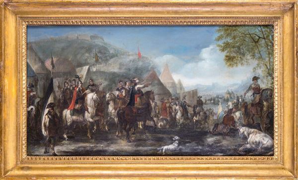 Scuola francese del XVII secolo - Scena con accampamento militare