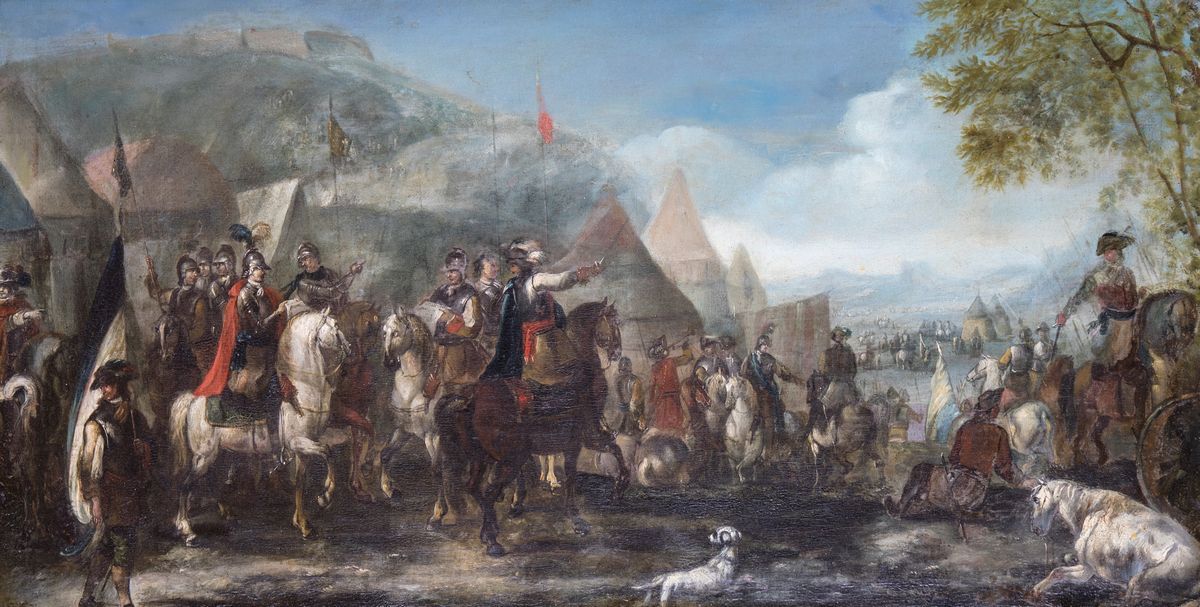 Scuola Francese del XVII Secolo - Scena con Accampamento Militare