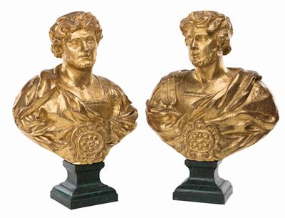 Coppia di Busti in Legno Dorato, XVII Secolo