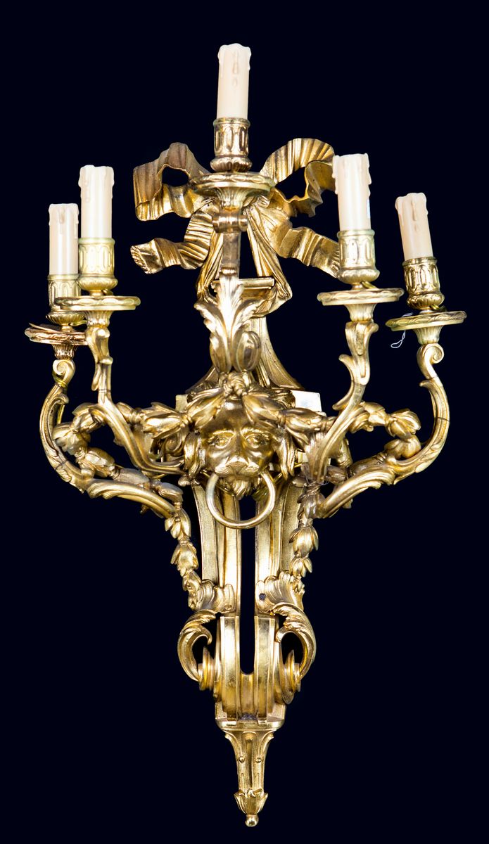 Coppia di Appliques in Bronzo Dorato, XIX Secolo