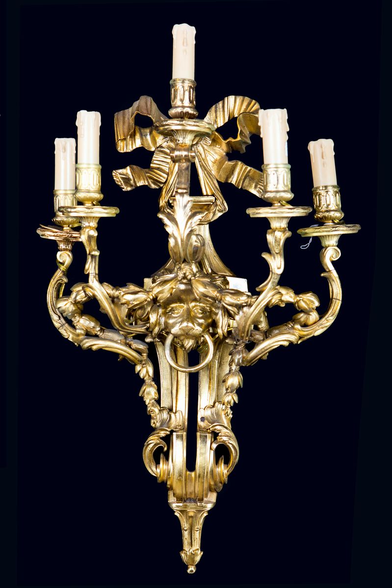 Coppia di Appliques in Bronzo Dorato, XIX Secolo