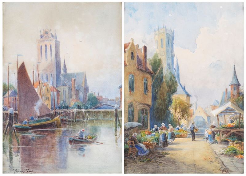 Henry Maurice Page - A) Veduta del Mercato delle Erbe B) Veduta del Fiume Zwin