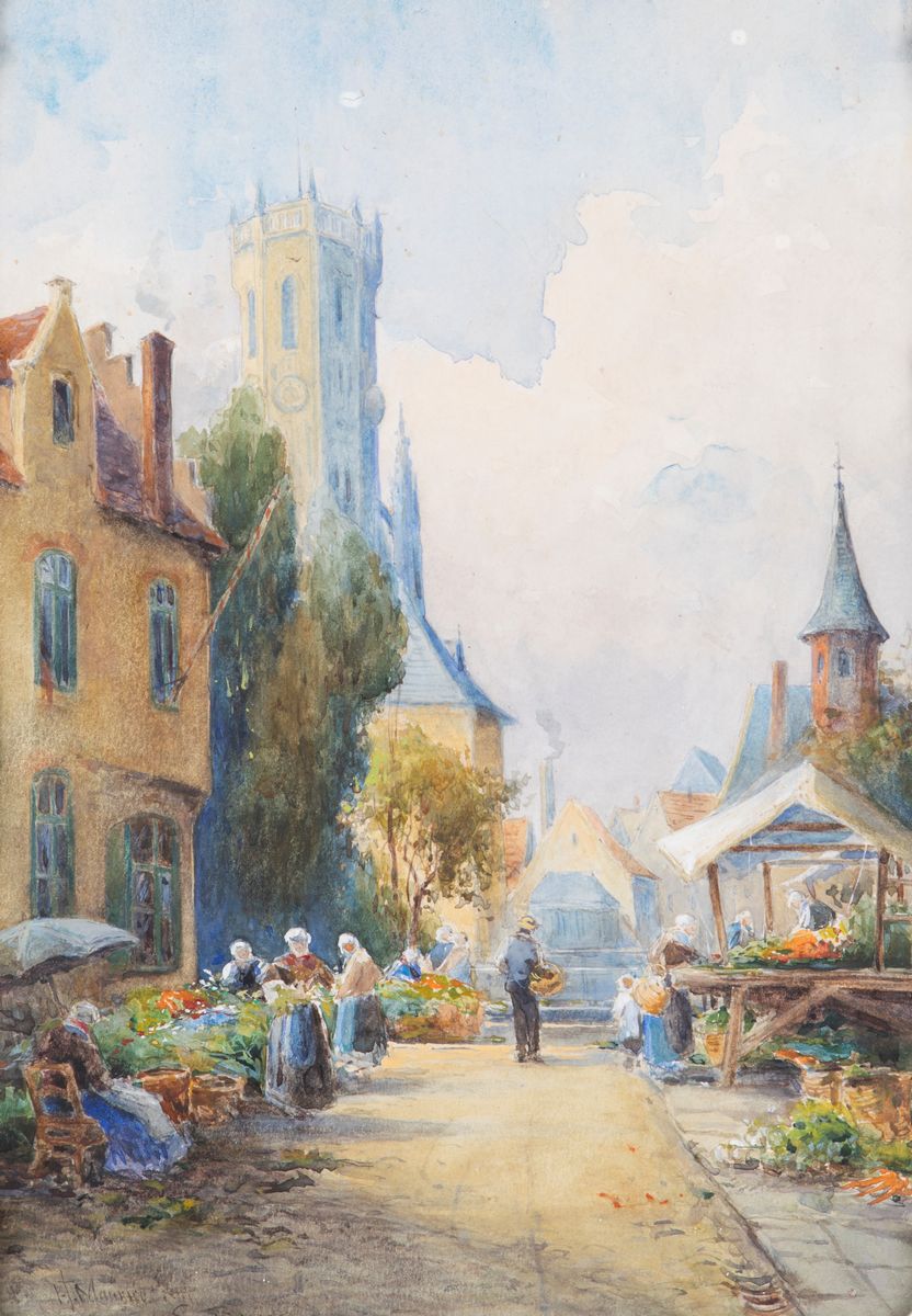 Henry Maurice Page - A) Veduta del Mercato delle Erbe B) Veduta del Fiume Zwin