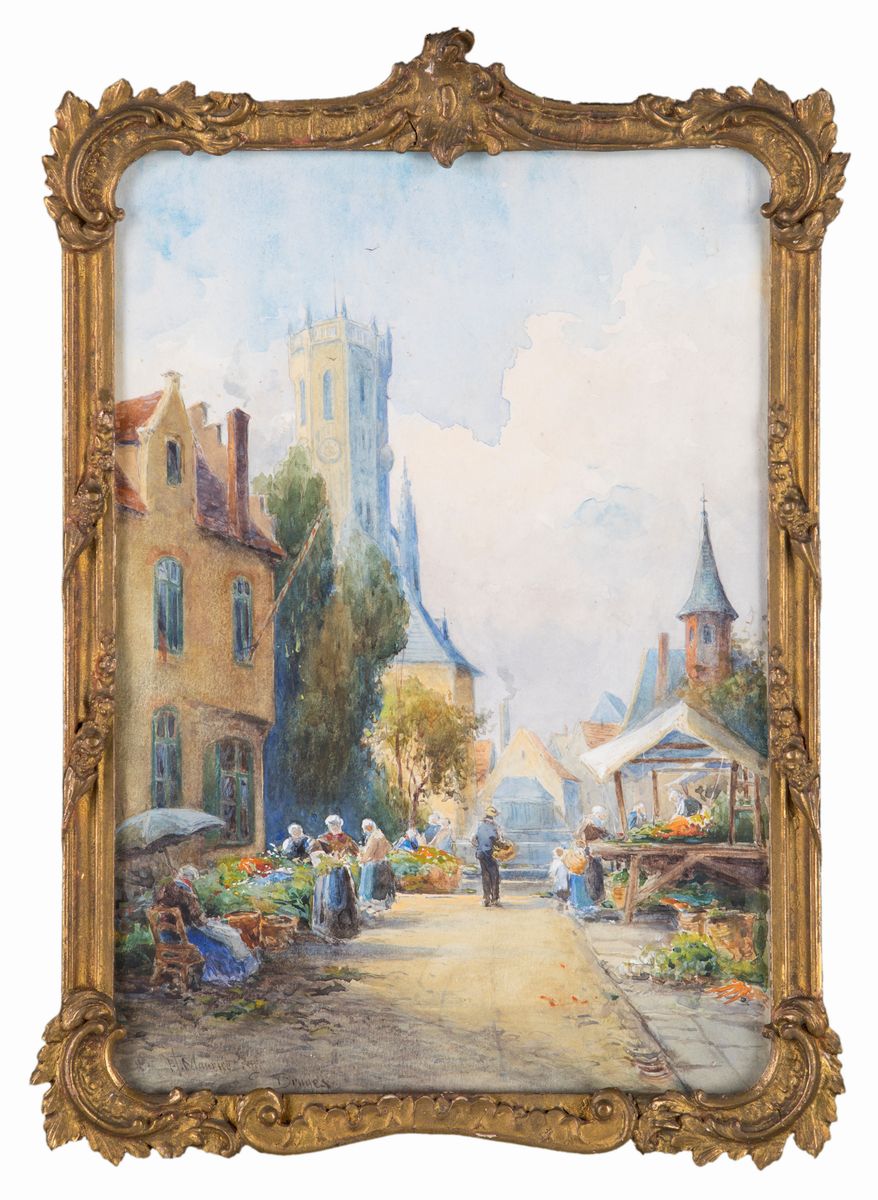 Henry Maurice Page - A) Veduta del Mercato delle Erbe B) Veduta del Fiume Zwin