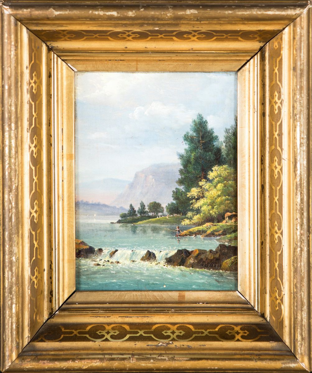 Scuola Francese del XIX Secolo - A) Ritorno del Soldato dal Fronte B) Paesaggio con Pescatore