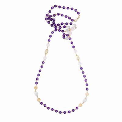 Collana a Laccio in Oro,ametiste Quarzi Rosa e Gialli