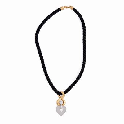 Collana con Pendente a Cuore in Oro, Cristallo di Rocca e Brillanti