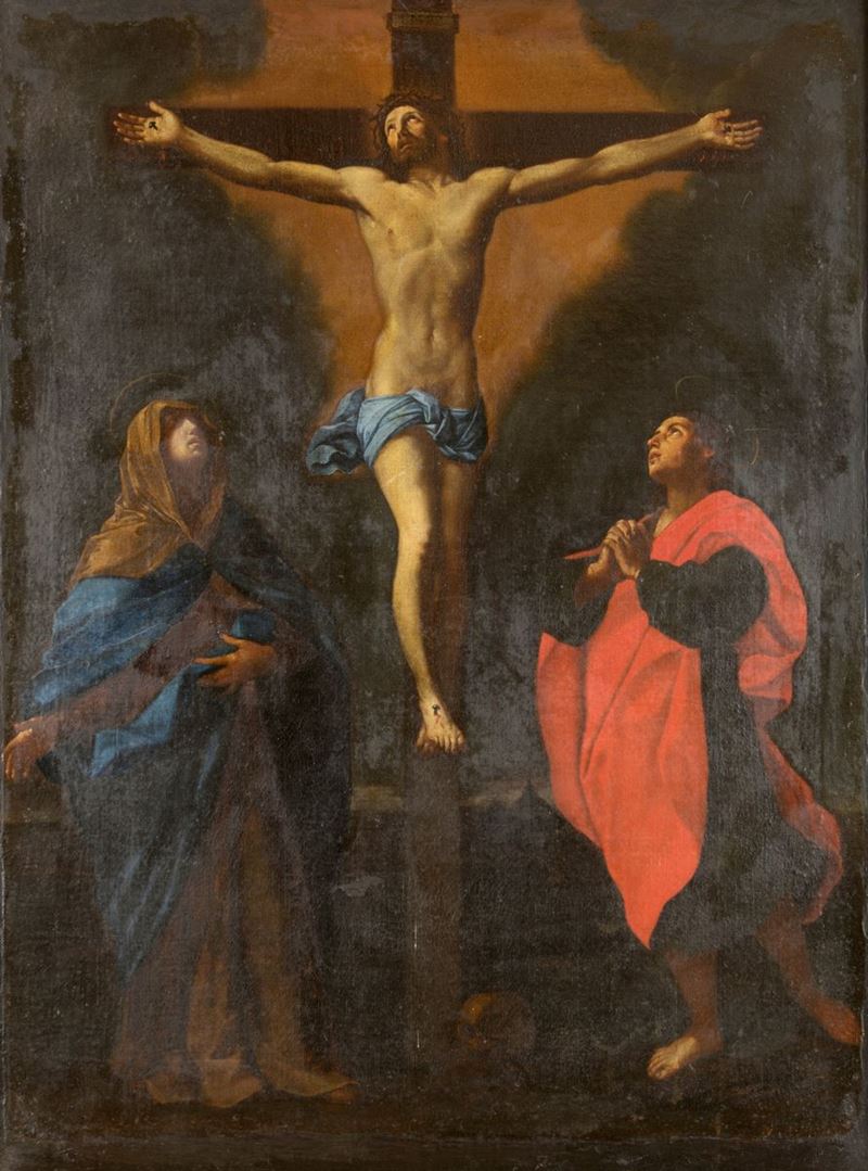 Scuola Emiliana del XVII Secolo - Crocefissione con Madonna e San Giovanni