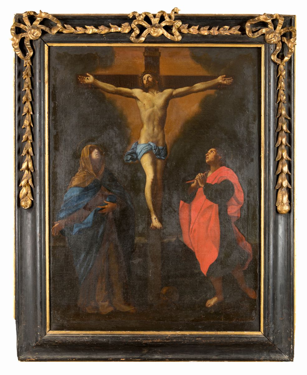 Scuola Emiliana del XVII Secolo - Crocefissione con Madonna e San Giovanni