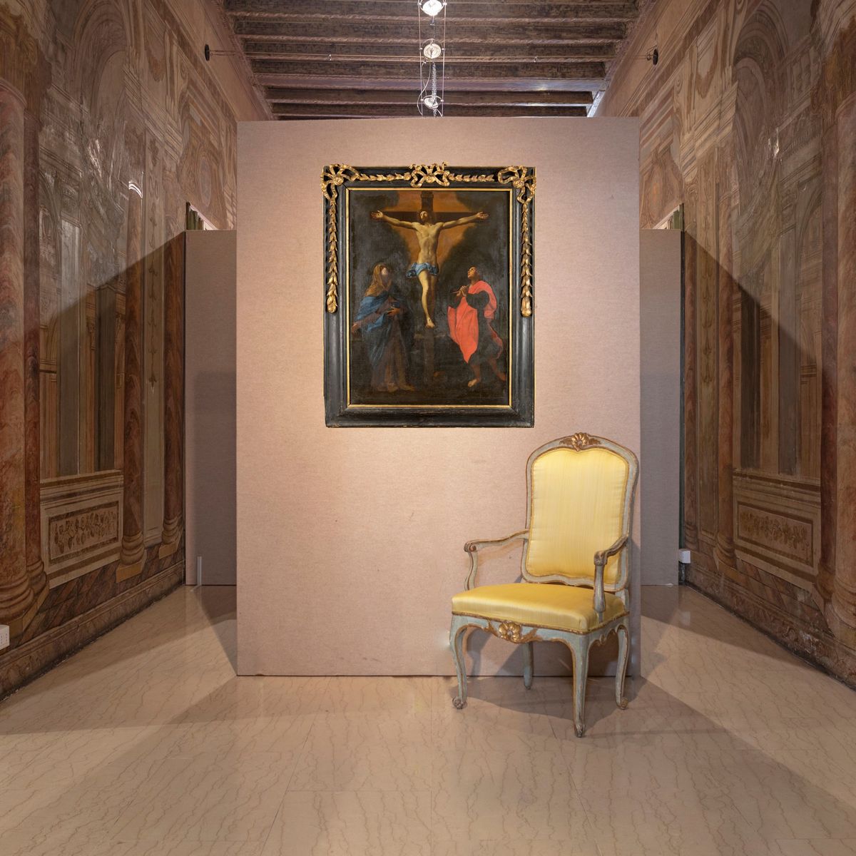 Scuola Emiliana del XVII Secolo - Crocefissione con Madonna e San Giovanni