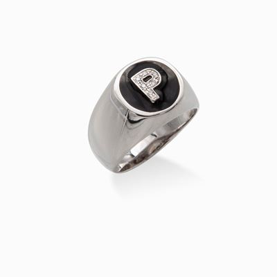 Anello a Sigillo in Oro Onice e Brillanti