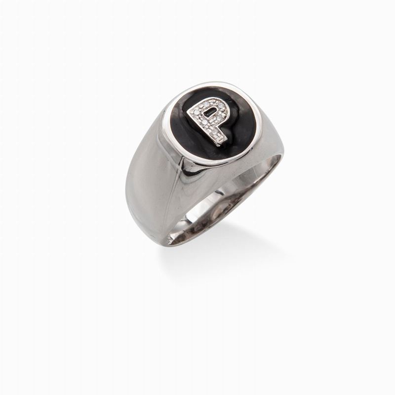Anello a Sigillo in Oro Onice e Brillanti