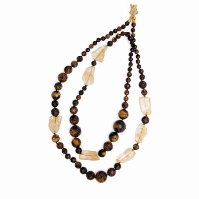 Collana in Quarzo Rutilato e Occhio di Tigre Chiusura in Oro
